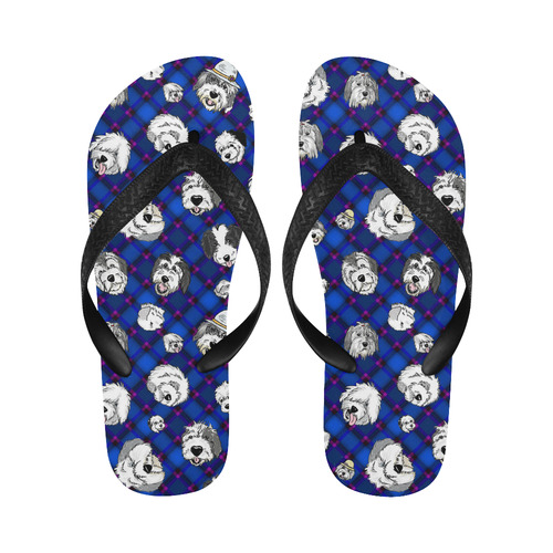 blue plaid sheepies Flip Flops for Men/Women (Model 040)