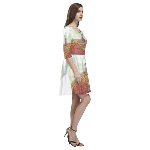 Claude_Monet-Tulips Tethys Half-Sleeve Skater Dress(Model D20)