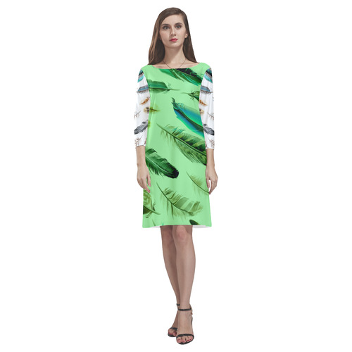 DESIGNERS LUXURY GREEN DRESS with Feathers. Summer Shop Rhea Loose Round Neck Dress(Model D22)