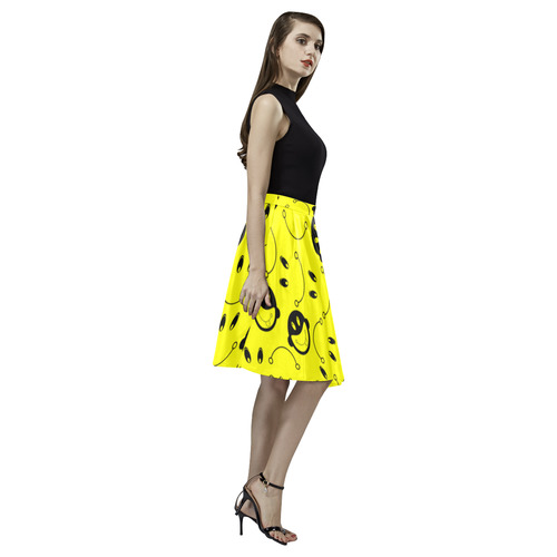 monkey tongue out on yellow Melete Pleated Midi Skirt (Model D15)
