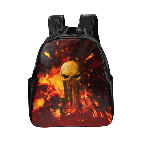 Amazing skull with fire Multi-Pockets Backpack (Model 1636)