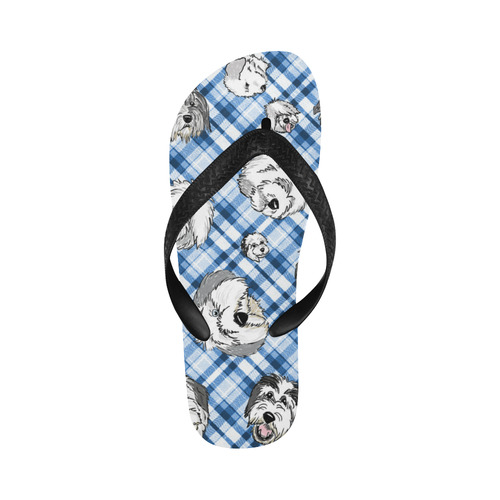 blue and white plaid sheepie Flip Flops for Men/Women (Model 040)