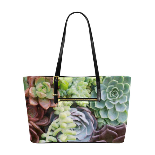 Red Green Aqua Floral Succulents Euramerican Tote Bag/Large (Model 1656)