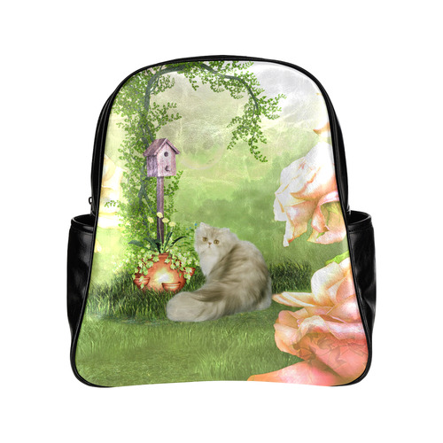 Cute cat in a garden Multi-Pockets Backpack (Model 1636)