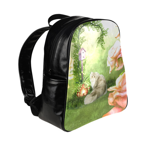 Cute cat in a garden Multi-Pockets Backpack (Model 1636)