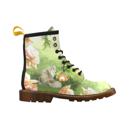 Cute cat in a garden High Grade PU Leather Martin Boots For Women Model 402H