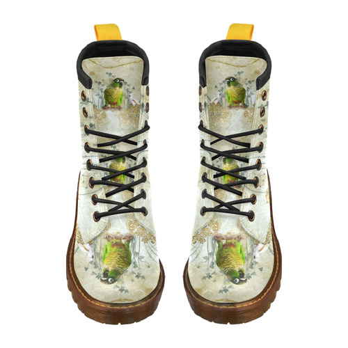 Sweet parrot with floral elements High Grade PU Leather Martin Boots For Men Model 402H