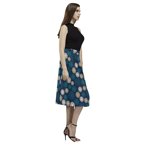 Blue Symbolic Camomiles Floral Aoede Crepe Skirt (Model D16)