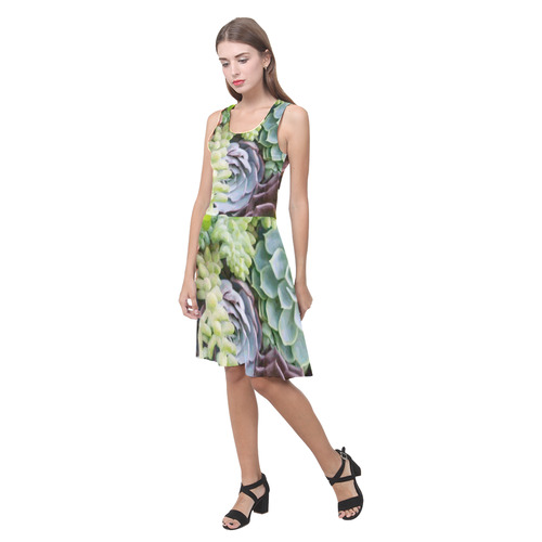 Red Green Aqua Floral Succulents Atalanta Casual Sundress(Model D04)