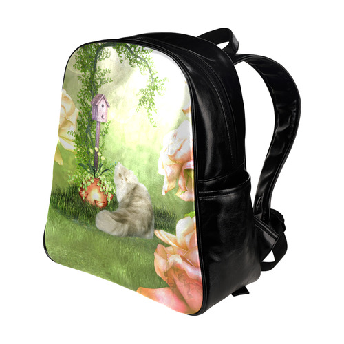 Cute cat in a garden Multi-Pockets Backpack (Model 1636)