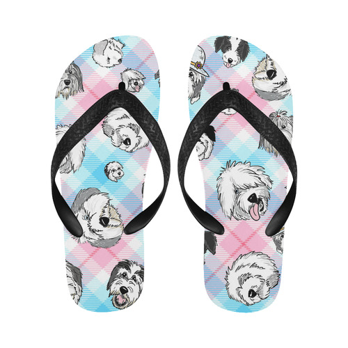 OES faces pink & blue Plaid Flip Flops for Men/Women (Model 040)