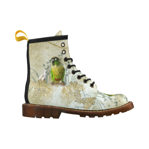Sweet parrot with floral elements High Grade PU Leather Martin Boots For Women Model 402H