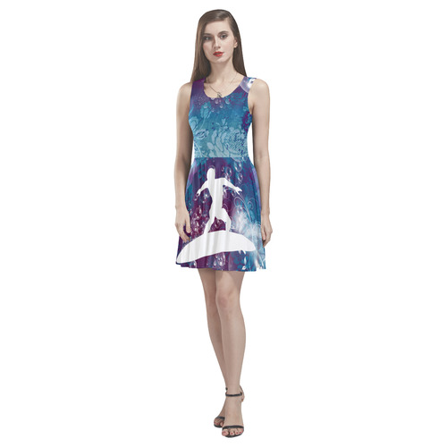 Sport, surfboarder with splash Thea Sleeveless Skater Dress(Model D19)