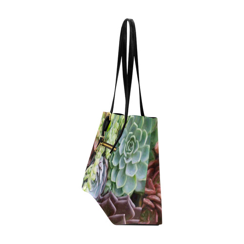 Red Green Aqua Floral Succulents Euramerican Tote Bag/Large (Model 1656)