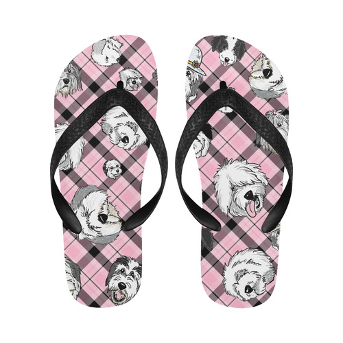 Oes Faces Pink Plaid Flip Flops for Men/Women (Model 040)