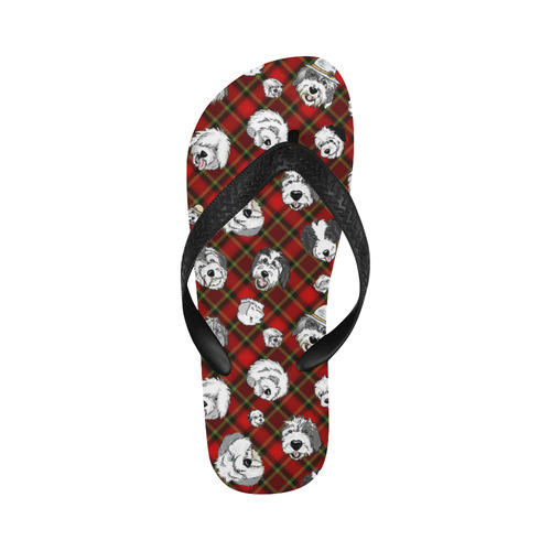 red plaid sheepies Flip Flops for Men/Women (Model 040)