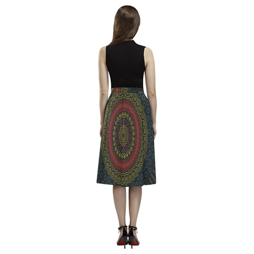 yellow with red mandala circular Aoede Crepe Skirt (Model D16)