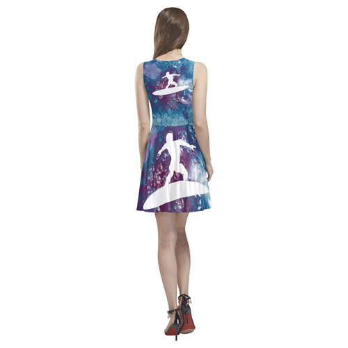 Sport, surfboarder with splash Thea Sleeveless Skater Dress(Model D19)