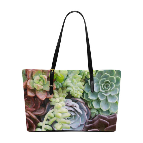 Red Green Aqua Floral Succulents Euramerican Tote Bag/Large (Model 1656)