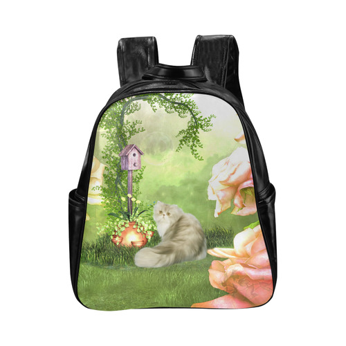 Cute cat in a garden Multi-Pockets Backpack (Model 1636)