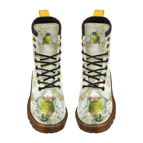 Sweet parrot with floral elements High Grade PU Leather Martin Boots For Women Model 402H
