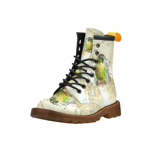 Sweet parrot with floral elements High Grade PU Leather Martin Boots For Men Model 402H