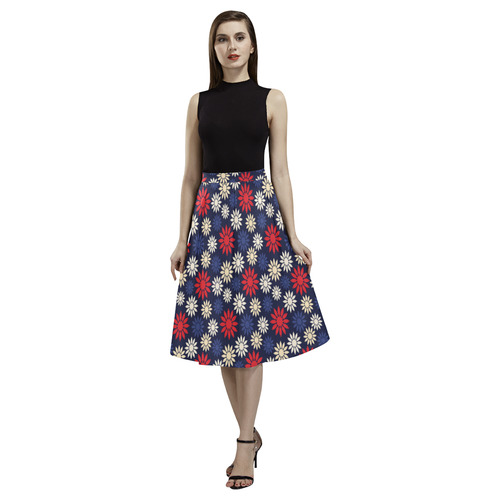Red Symbolic Camomiles Floral Aoede Crepe Skirt (Model D16)
