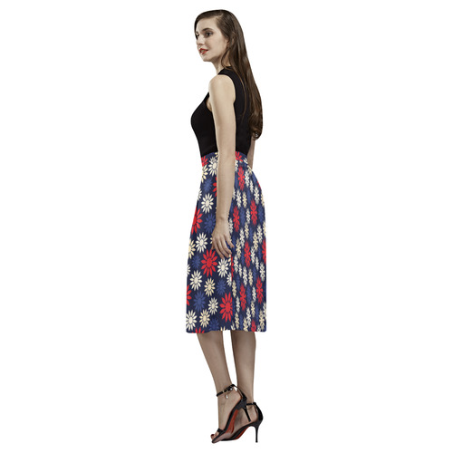 Red Symbolic Camomiles Floral Aoede Crepe Skirt (Model D16)