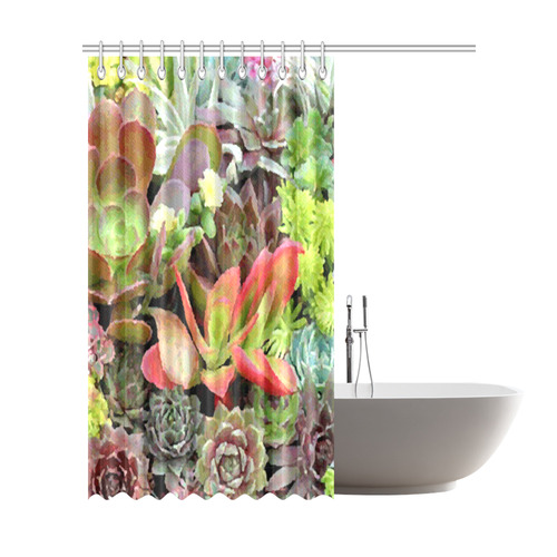 Red Green Blue Floral Succulents Shower Curtain 72"x84"