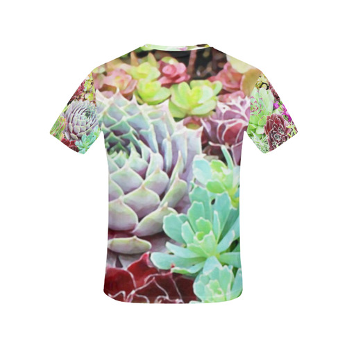 Red Green Pink Floral Succulents All Over Print T-Shirt for Women (USA Size) (Model T40)