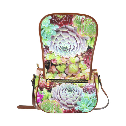 Green Pink Red  Floral Succulents Saddle Bag/Small (Model 1649) Full Customization