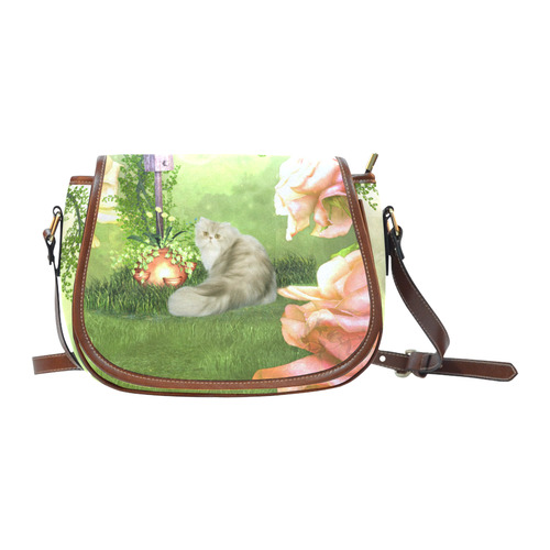 Cute cat in a garden Saddle Bag/Small (Model 1649) Full Customization