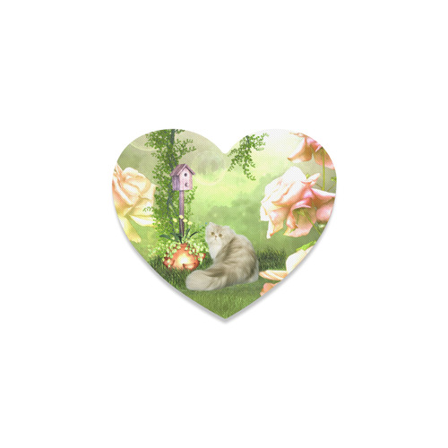 Cute cat in a garden Heart Coaster