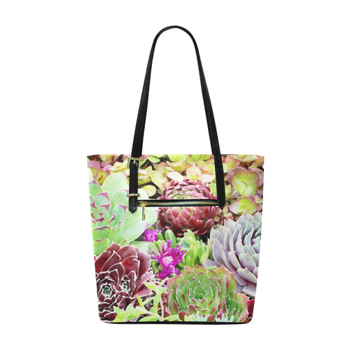 Red Green Pink Floral Succulents Euramerican Tote Bag/Small (Model 1655)