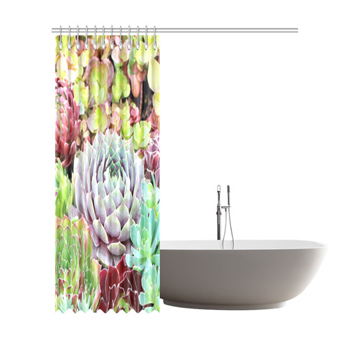 Green Pink Red  Floral Succulents Shower Curtain 72"x84"