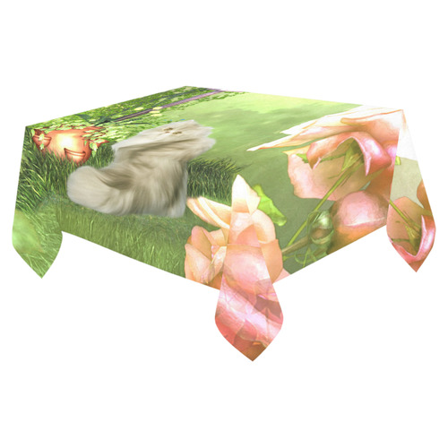 Cute cat in a garden Cotton Linen Tablecloth 52"x 70"