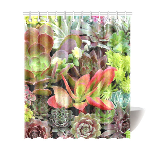 Red Green Blue Floral Succulents Shower Curtain 72"x84"