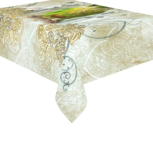 Sweet parrot with floral elements Cotton Linen Tablecloth 60"x 84"