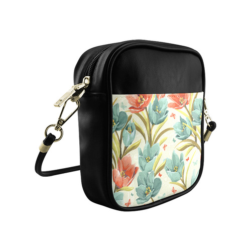 Red Teal Floral Butterflies Vintage Sling Bag (Model 1627)