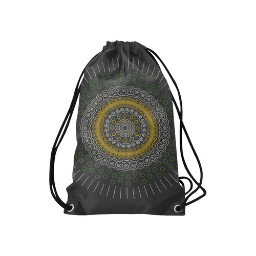 green with yellow mandala circular Small Drawstring Bag Model 1604 (Twin Sides) 11"(W) * 17.7"(H)