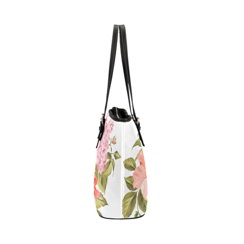 Beautiful Pink Floral Hibiscus Flowers Leather Tote Bag/Small (Model 1651)