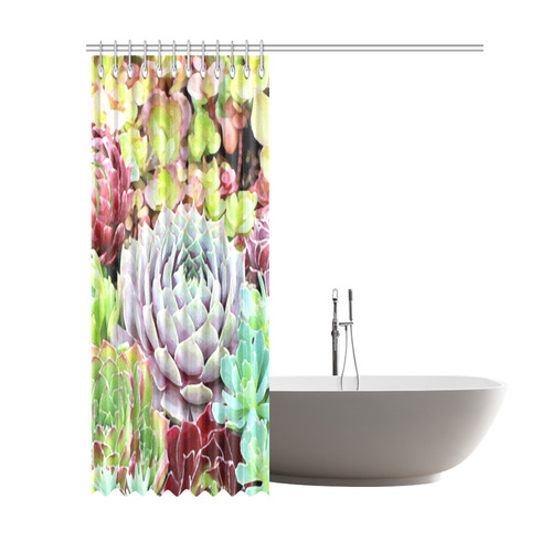 Green Pink Red  Floral Succulents Shower Curtain 69"x84"