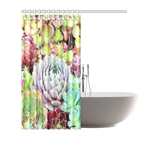 Green Pink Red  Floral Succulents Shower Curtain 66"x72"