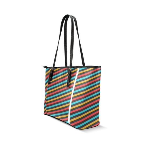 retro stripe Leather Tote Bag/Large (Model 1640)