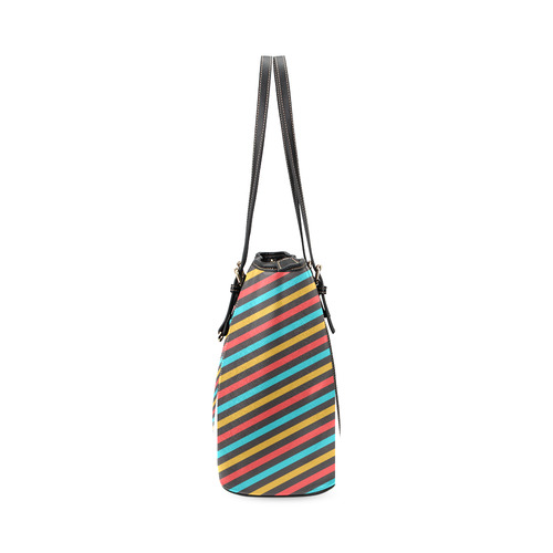 retro stripe Leather Tote Bag/Large (Model 1640)