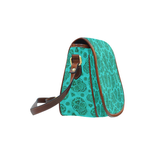 Sugar Skull Pattern - Teal Saddle Bag/Large (Model 1649)