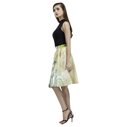 Sweet parrot with floral elements Melete Pleated Midi Skirt (Model D15)