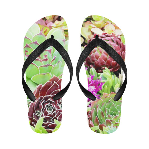 Red Green Pink Floral Succulents Flip Flops for Men/Women (Model 040)