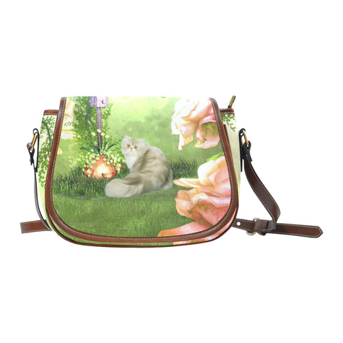 Cute cat in a garden Saddle Bag/Large (Model 1649)
