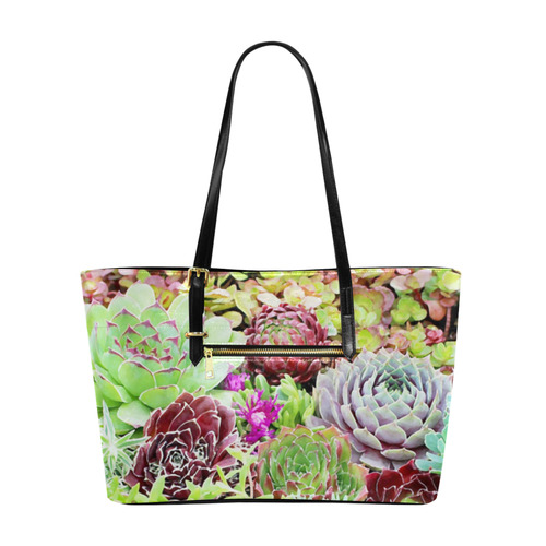 Red Green Pink Floral Succulents Euramerican Tote Bag/Large (Model 1656)